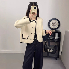 2025秋冬新款法式小香风撞色针织双面呢开衫宽松高级感毛衣外套女