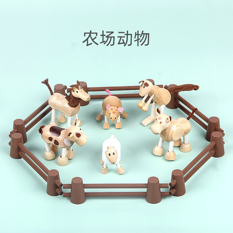 Juguetes de animales de pastizales de madera Juego de simulación para niños Muñecas de madera Granja forestal Juguetes de animales pequeños al por mayor
