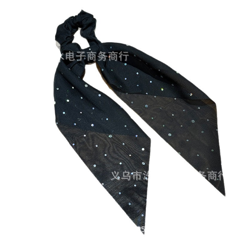 6色小肠圈纯色亮片圆点发饰飘带头饰女后脑勺扎马尾黑色红色发圈|undefined