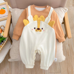 嬰兒衣服秋裝2024新款新生男寶寶連體衣超萌哈衣滿月百天外出爬服