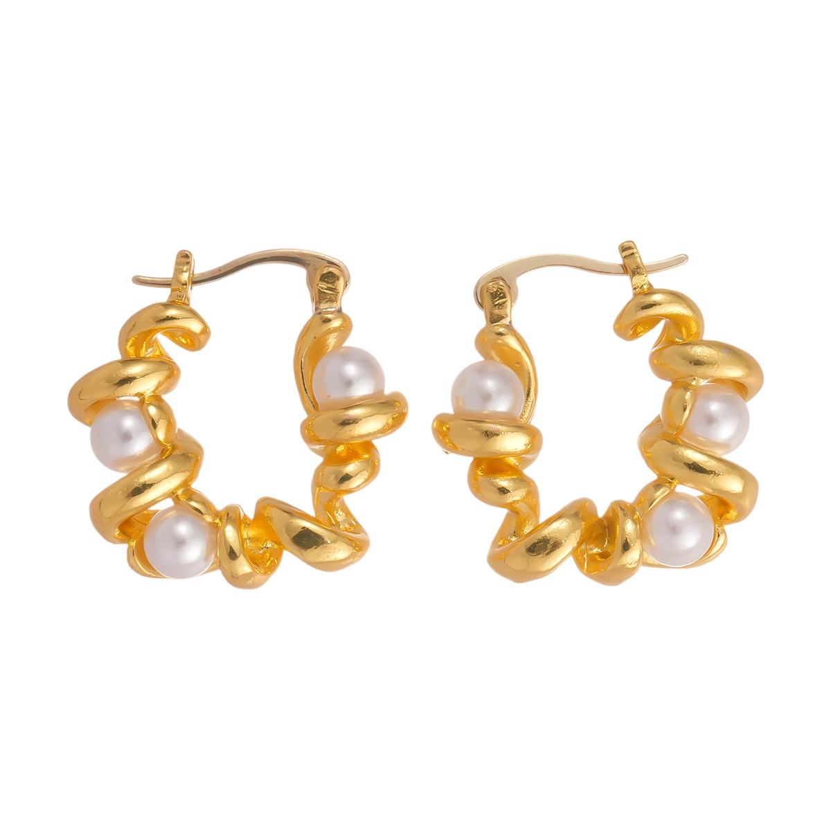 Europa y los Estados Unidos retro sensación de metal imitación de perla geometría retorcida en forma de U personalidad temperamento nicho sensación de alta calidad pendientes para mujeres