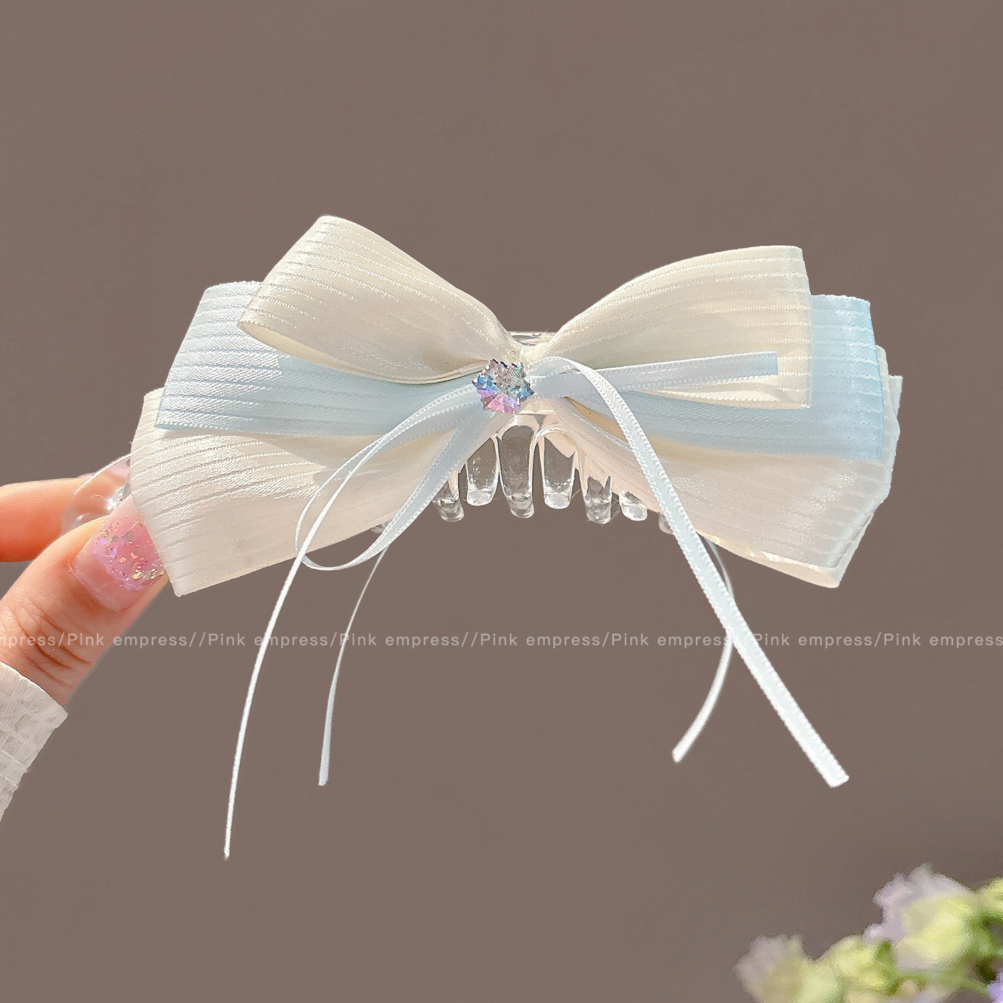 #2 blue and white banana clip hair clip, approximately 12cm