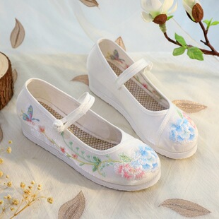 (195-11) Spring New Ethnic Style Embroidered Shoes Inner Height Increase Antique Han Clothing Shoes Guofeng Square Dance Women's Shoes