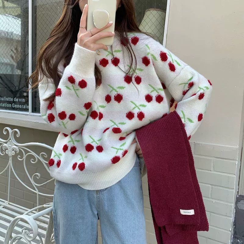 Корейская версия осенне-зимнего свитера со сладкой вишней, женский маленький ленивый ветер, свободный костюм в свитере-рубашке