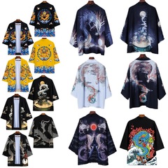 Chinese-style dragon totem Ukiyo-e dragon robe with loose Japanese trend seven-sleeve hakama open jacket Taoist robe wholesale