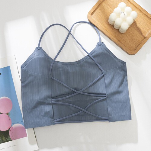 Summer new style ice silk cross-wrapped chest sexy hottie exposed navel girl small sling big backless wear outside and inside tube top