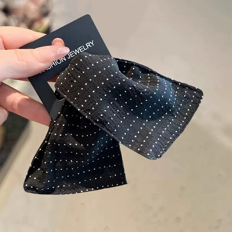 フレンチヘップバーンスタイルの新しい水玉模様のグリッパー、ハイエンドの後頭部リボンヘアピン、サメクリップヘアアクセサリー|undefined