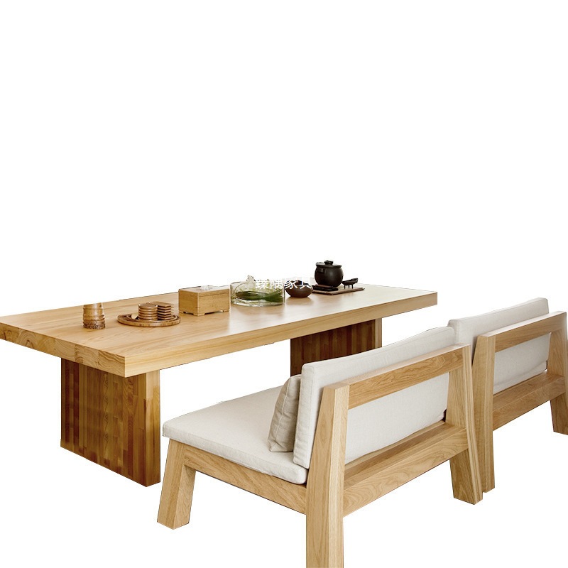 Mesa de comedor de madera maciza moderna de hierro forjado nórdica, mesa de comedor de madera rectangular para varias personas, silla de comedor de tronco
