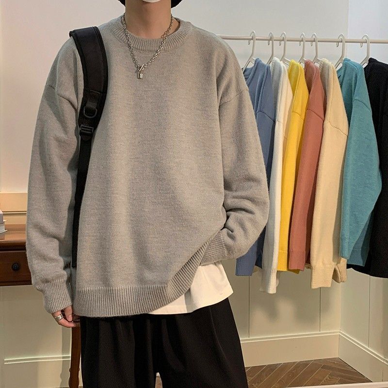 Solid Color Crewneck Sweater Men's Fashionable Loose Lazy Style Couple Men's and Women's Autumn and Winter Thickened Interior Solid Color Sweater Solid Color Crewneck Sweater Men's Fashionable Loose Lazy Style Couple Men's and Women's Autumn and Winter Thickened Interior Solid Color Sweater