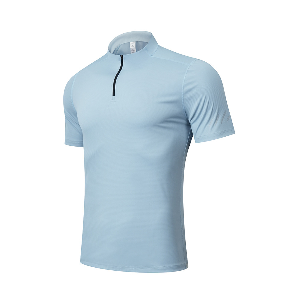 Camiseta para hombre al aire libre verano de secado rápido transpirable casual cuello alto polo de manga corta deportiva media cremallera ropa de secado rápido para hombre