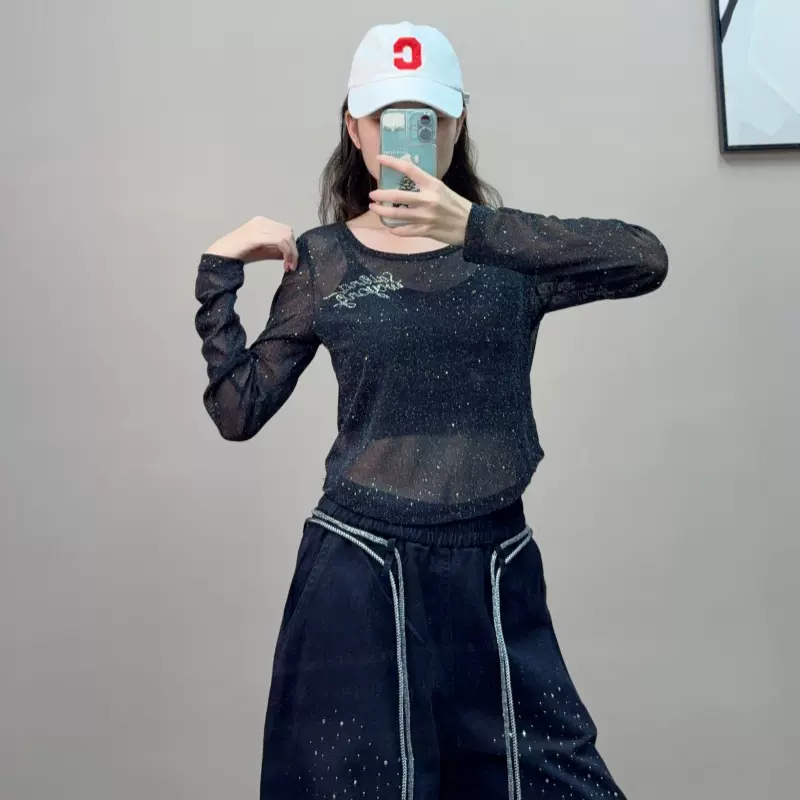 秋季新款银丝洒金闪星宽松上衣时尚百搭广场舞曳步舞跳舞衣服长袖