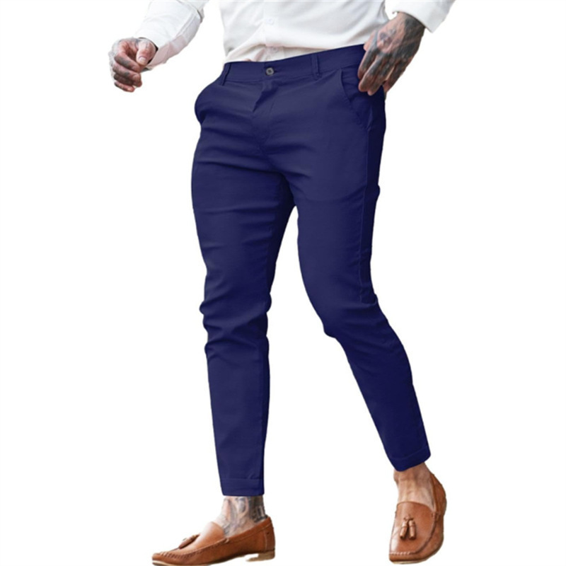 Cross-Border Foreign Trade 2025 European and American Spring and Autumn New Men's Solid Color Dress Pants Business Casual Pants Slim Fit Formal Dress Pants for Men