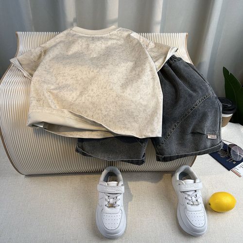 Children's Summer Suit 2025 New Stylish Short-Sleeve Work Pants Two-Piece Set Baby Summer Clothing Thin Clothes