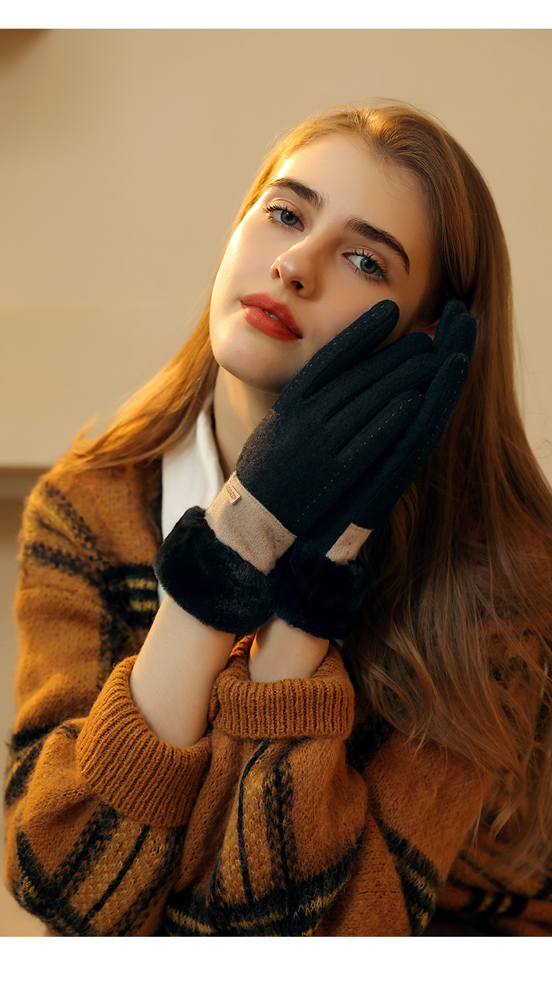 25 Wool Cashmere Gloves For Women Fleece Lined Thickened Cold-Proof Warm Cycling Driving Touchscreen Winter_voghion.com