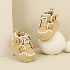 嬰兒學步鞋子寶寶短靴加絨雪地靴男童鞋兒童冬季棉鞋保暖女童皮靴