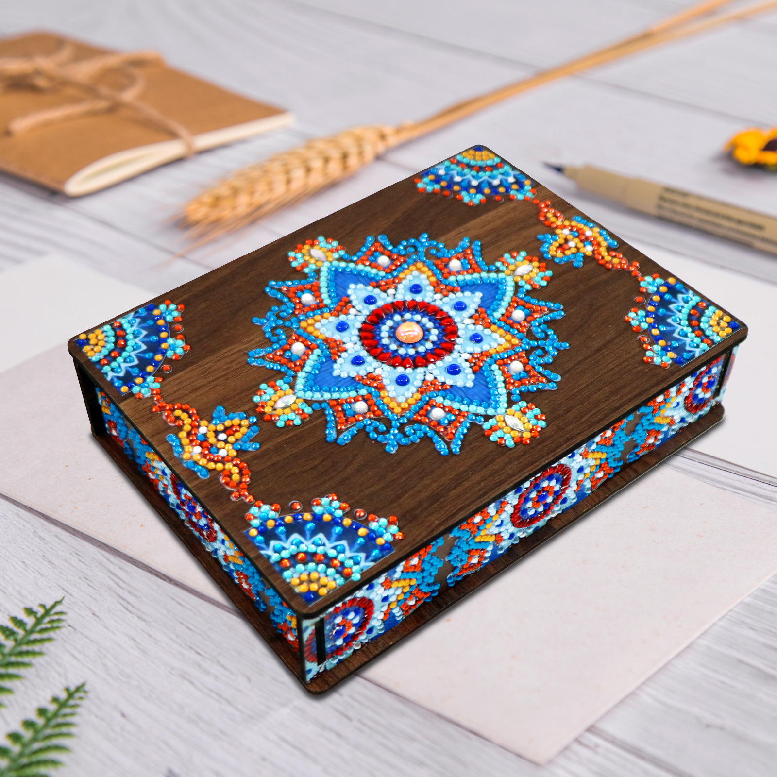 Pintura de diamantes alrededor de la caja de madera transfronteriza con espejo cosmético caja de almacenamiento de diamantes brillantes caja de decoración