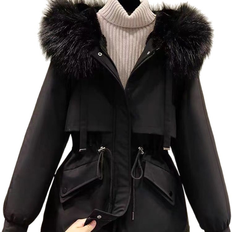 Añadir vello y grueso para superar la chaqueta de algodón corta y suelta de tamaño grande para mujeres, chaqueta de algodón casual coreana encapuchada de otoño y invierno