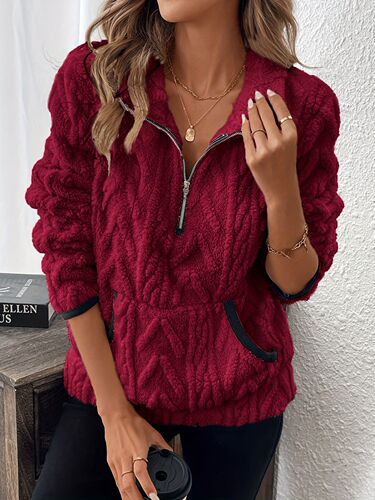 Cross-border 2025 Autumn/Winter New Arrival: European & American Style Jacquard Half-Zip Puffer Sweater with Chic Lapel, Plush Pockets, and a Short Design