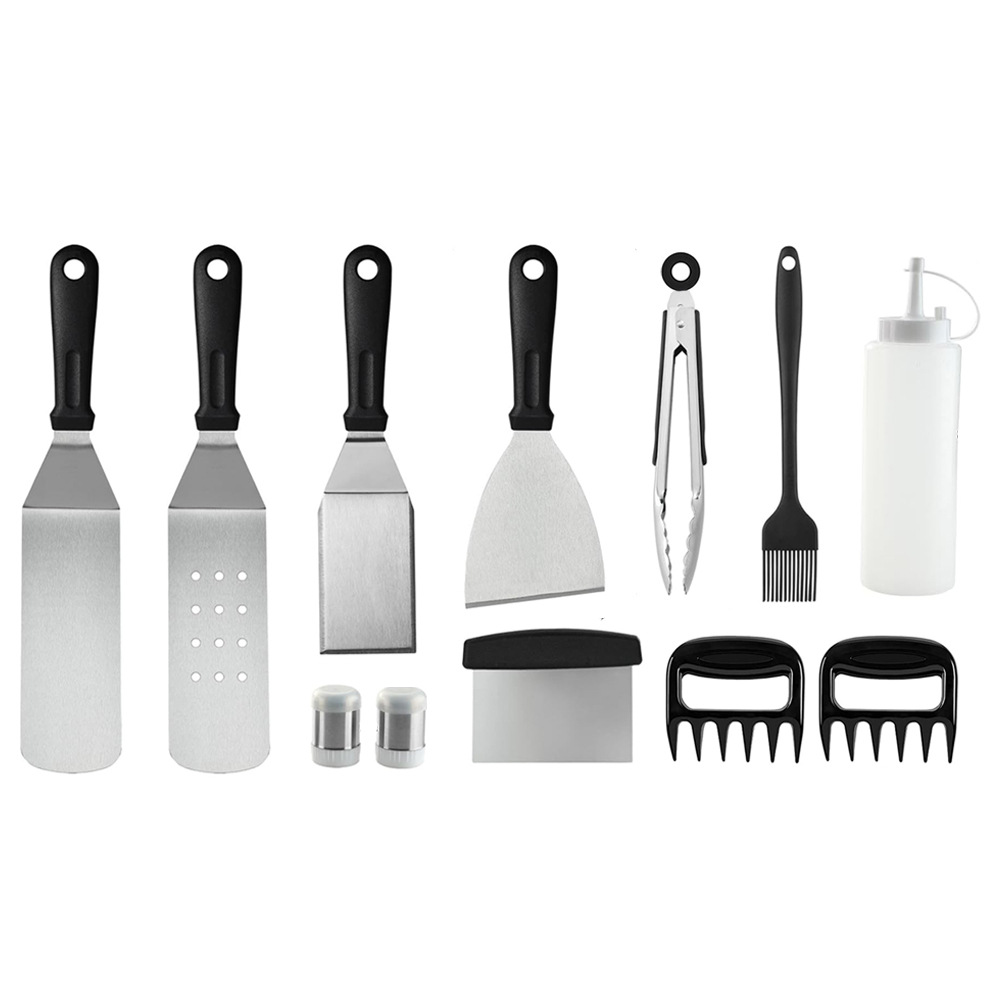 Juego de herramientas de barbacoa de acero inoxidable de Amazon, pala de cocina de barbacoa al aire libre, placa de hierro, pala de barbacoa, combinación de cuchillo, herramienta para hornear
