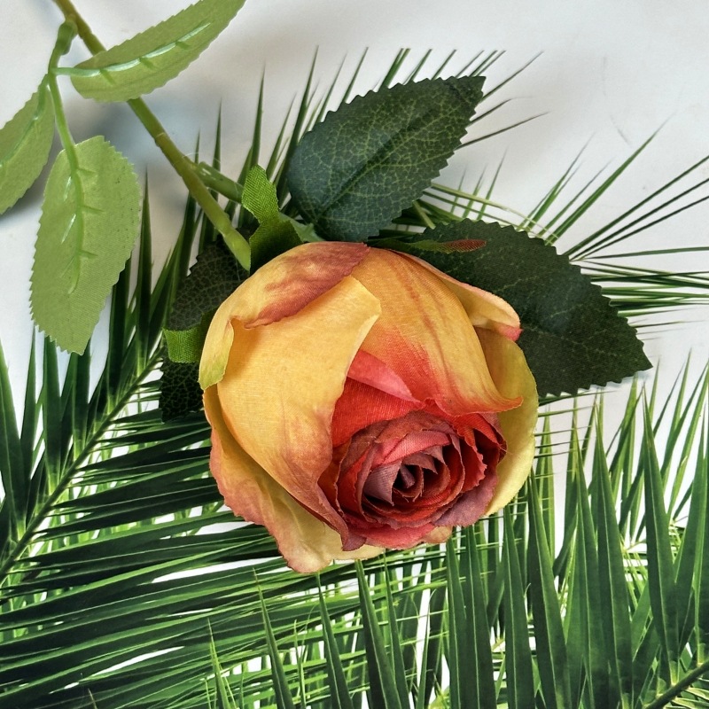 Flor artificial, rosa individual, pintura al óleo al horno, rosa retro, decoración de boda en el hogar, decoración, decoración de flores falsas al por mayor