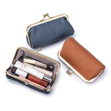 新款小众设计夹口便携口红收纳包女士时尚真皮高级感口金包化妆包