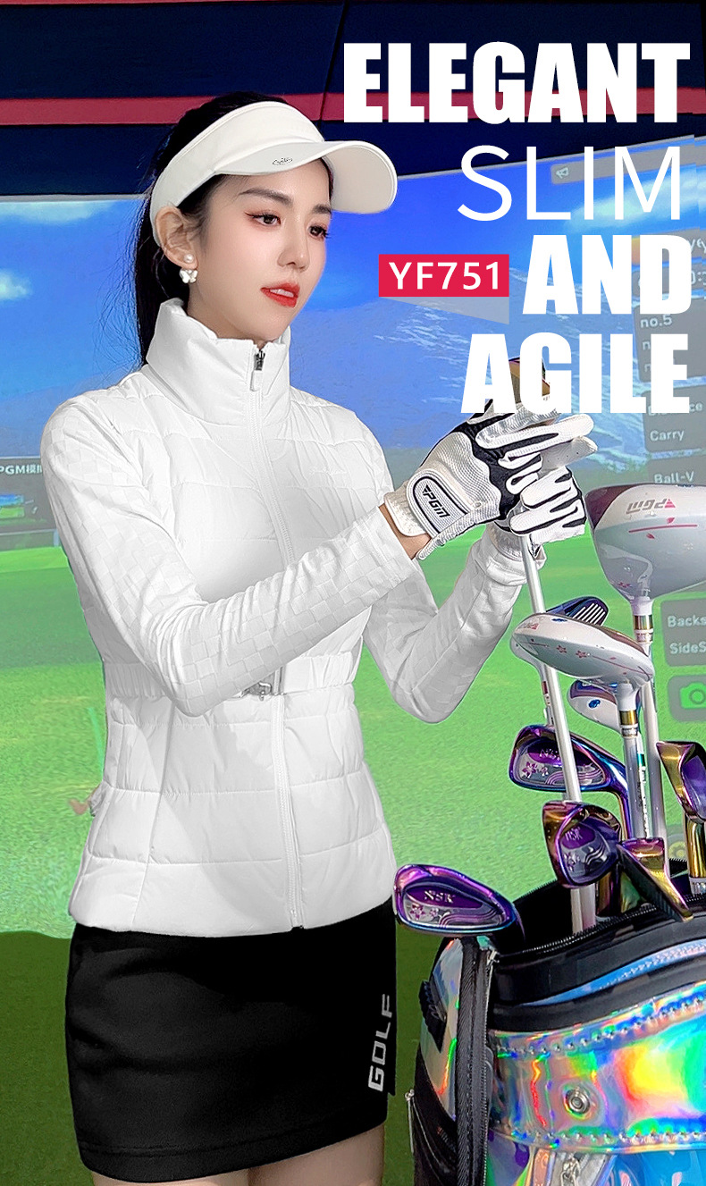 Áo gile nữ chơi golf PGM cổ đứng không tay, mùa thu đông, ấm áp — Áo gile cotton trắng YF751, Áo gile cotton màu đen YF751 chi tiết 2