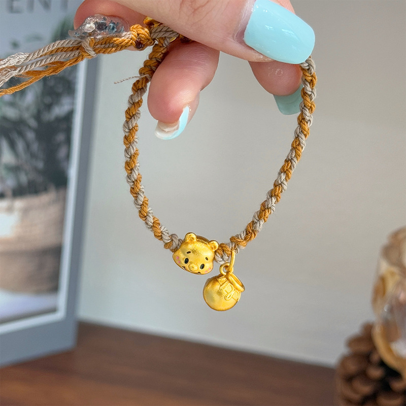 Cute Cartoon Smiling Winnie the Pooh Head Honey Pot Bracelet Light Luxury High-End Braided Bracelet Pullable Bracelet for Women