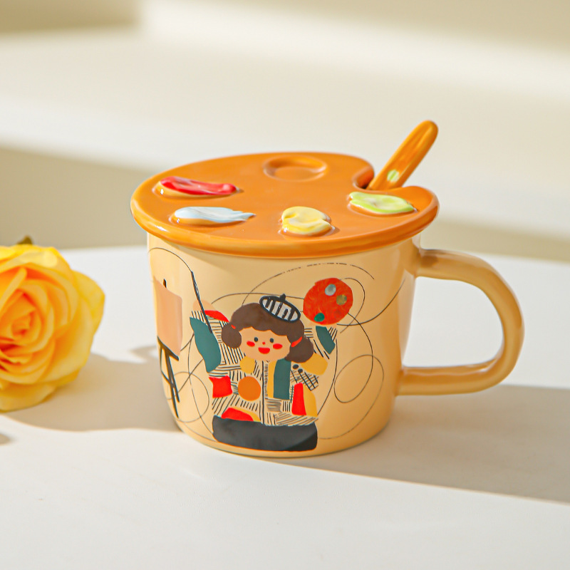 Paleta fresca de cómic chica taza de oficina de alto valor con taza de agua cubierta regalo de cumpleaños