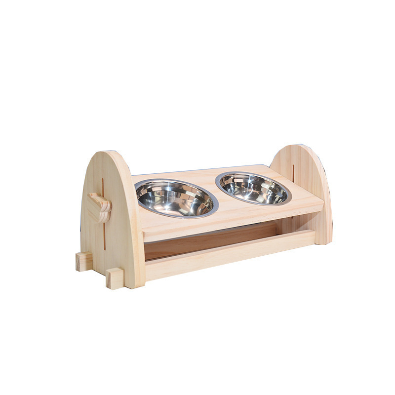 東莞外貿(mào)工廠定制斜口狗碗架實木貓食盆喂食架寵物餐桌木寵物碗架