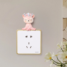 ins树脂3D立体粉色小鹿开关墙面装饰品家居客厅墙壁卡通开关贴