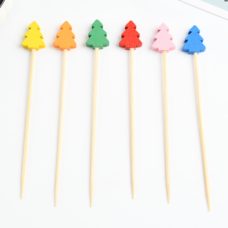 Mayorista spot desechable palo de bambú color árbol de Navidad palo de fruta restaurante supermercado prueba de palo de bambú creativo