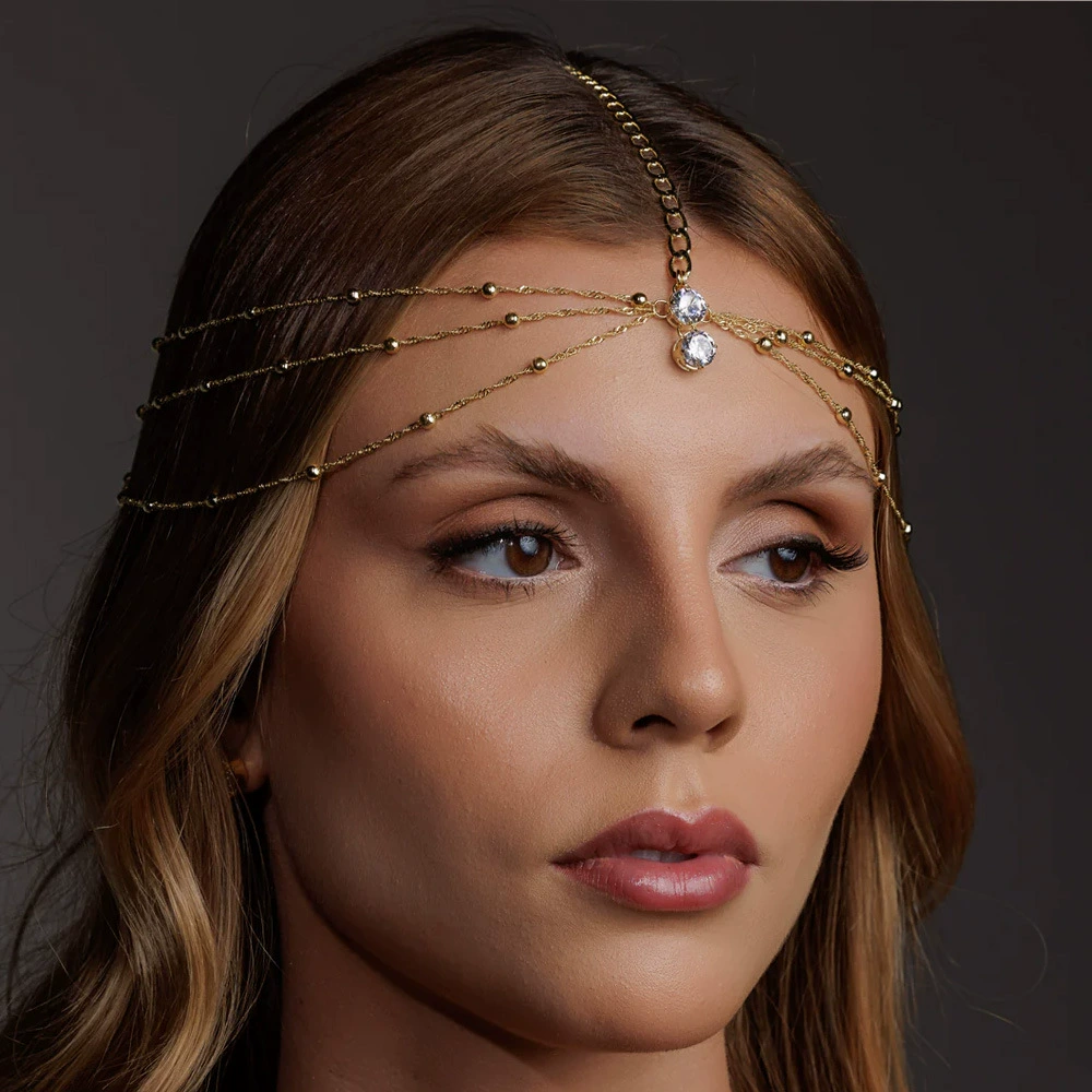 Европейская и американская цепочка взрывных цепей для лба Европейская и американская мода многослойная цепочка для волос со стразами