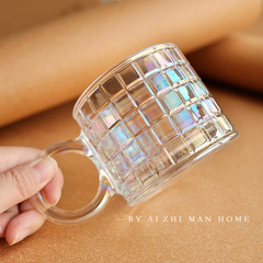 Large-Ear Glass Cup with Love Vine Ins Style Amber Glitter Ring Handle Cup High-End Water Cup for Coffee and Milk