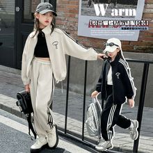女童韩版运动套装中大童春秋新款洋气立领蝴蝶结外套休闲裤两件套