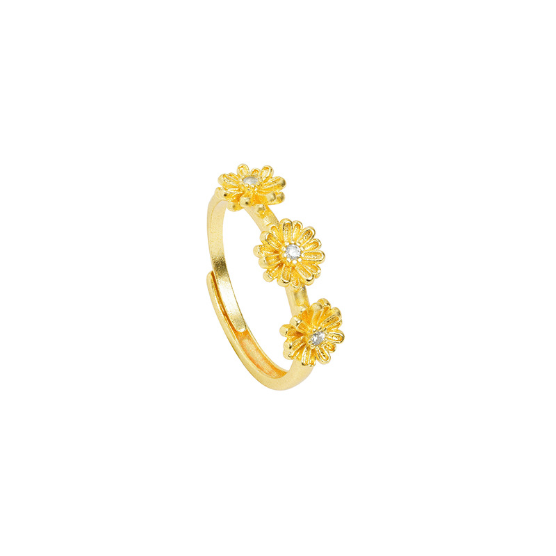 Anillo de oro de arena vietnamita ligero lujoso viento pequeña margarita corolla de diamantes anillo de boca viva para mujeres de alta calidad joyas no se desvanecen