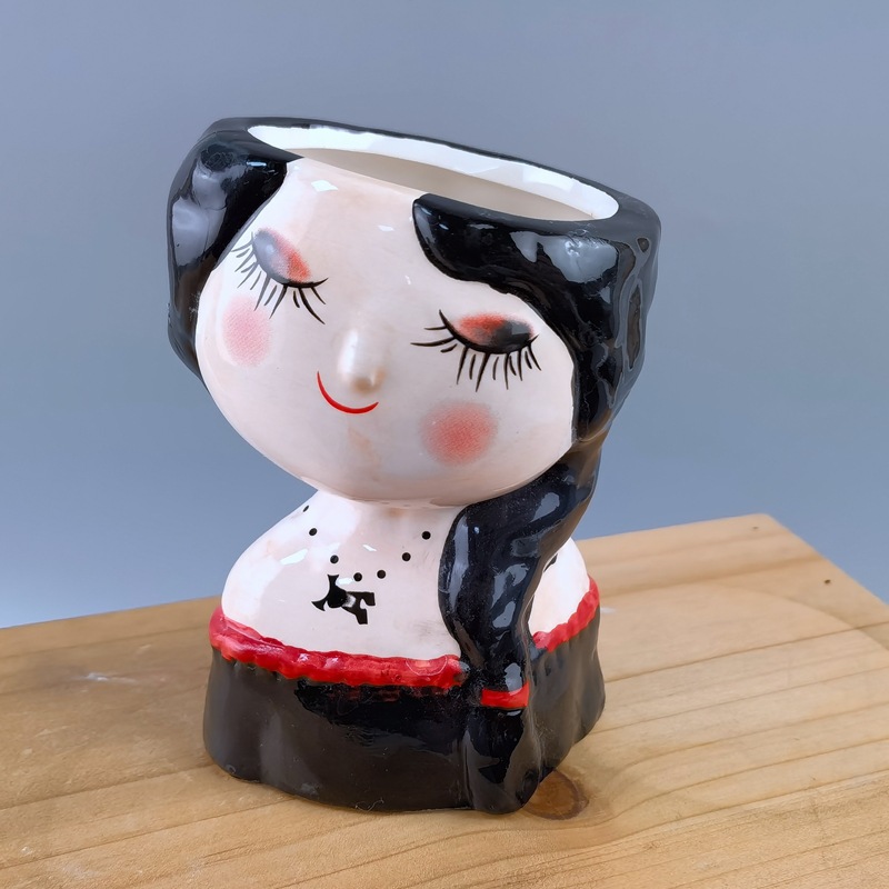 Nórdico ins estilo chica cerámica cabeza creativa muñeca flor olla pequeña niña dibujos animados muñeca chica suculenta flor olla