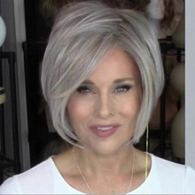 欧美短发 长斜刘海短直发 ebay 亚马逊女发套灰色偏分假发wig