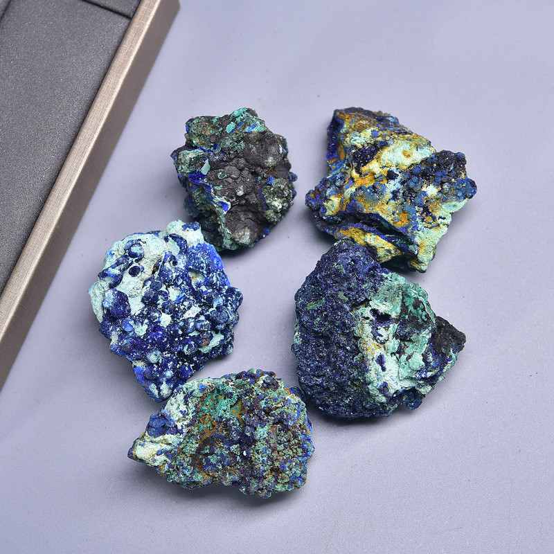 Natural Blue Copper Ore Stone Blue Copper Ore and Malachite Symbiotic Stone Raw Stone Ore Specimen Decorative Ornaments Wholesale