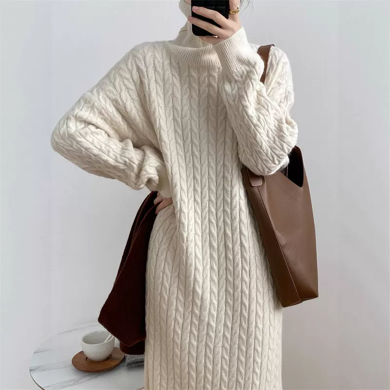 外贸高领毛衣连衣裙女2025年秋冬季新款法式气质休闲针织裙配大衣