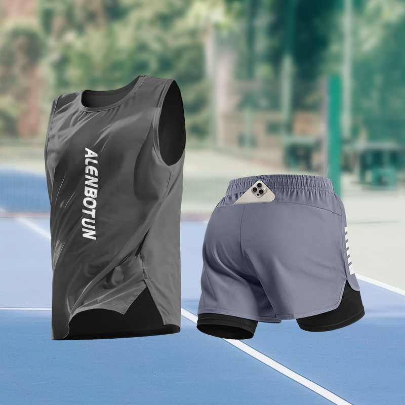 ランニングスポーツスーツメンズ夏の新しいマラソントレーニングフィットネス服プロの速乾性バスケットボールベストショーツ|undefined