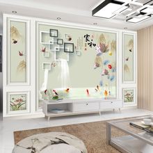 新中式电视背景墙壁画影视壁纸8D装饰墙纸客厅大气荷花高清墙布