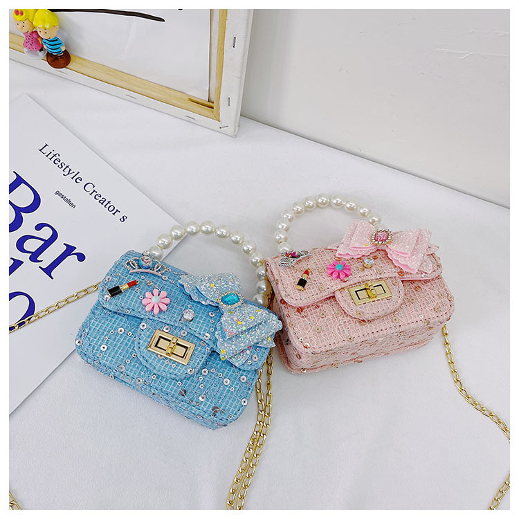 Girl'S Cloth Flower Bow Knot Cute Sequins Pearls Square Lock Clasp Crossbody Bag display picture 54