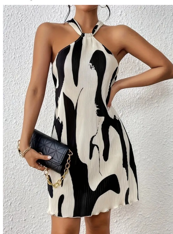 ChicShe Abito casual da donna con scollo all'americana stampato, stile europeo e americano, per autunno e inverno_voghion.com