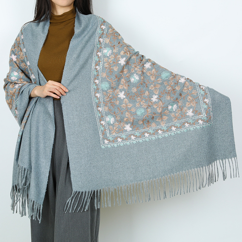 2024 nuevo bufandas de damas de estilo nacional flor flor flor floral gran chal turismo vestir con bordas con aire caliente