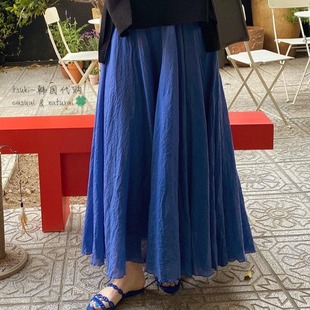 in stock South Korea 2024 Spring and Summer New Sweet Solid Color Elegant Waist Cotton and Linen Half Dress