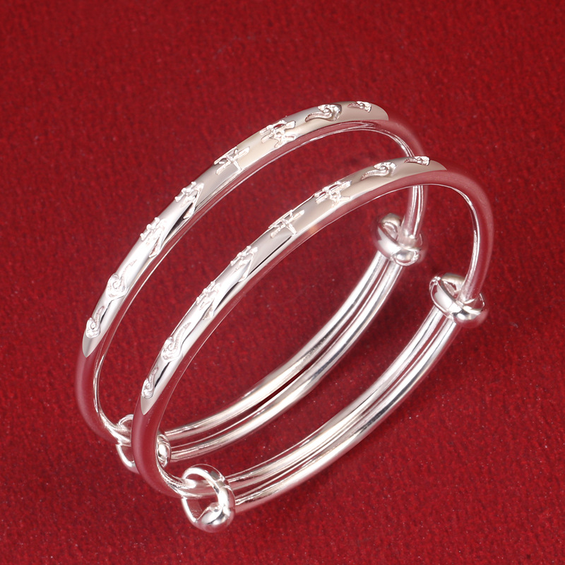 正品999足银岁岁平安宝宝手镯蛇年新生婴儿光面纯银镯子满月周岁