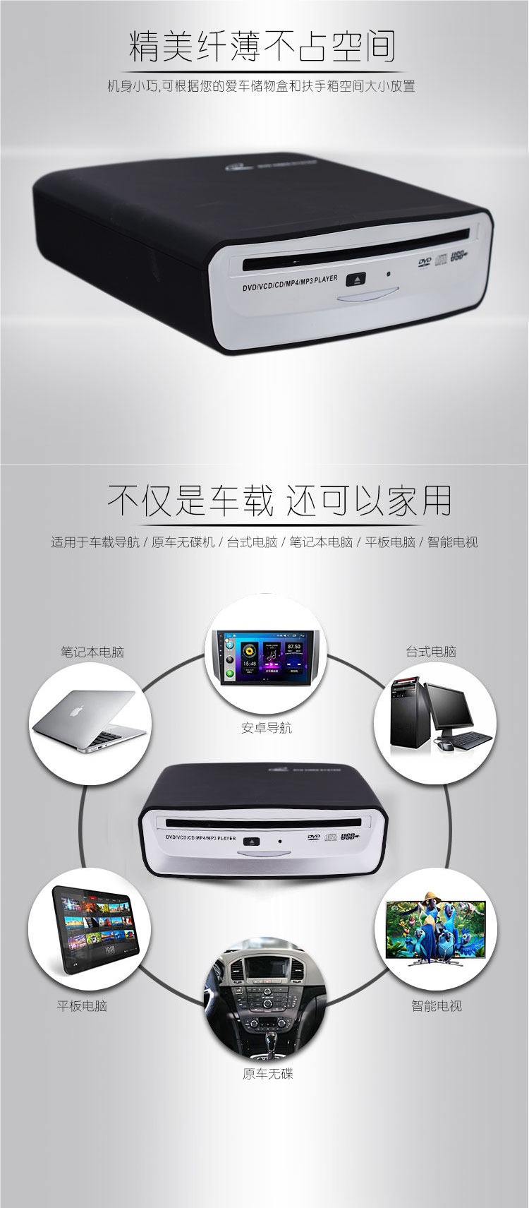 Car-Mounted Android Large-Screen Navigation Device, Universal Cd/Dvd Player with Optical Drive and USB Interface, Plug-And-Play Playback