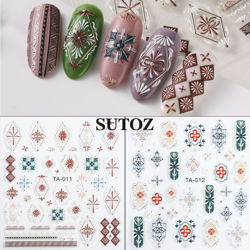 Cross-Border New Nail Art Stickers Retro Exotic Style Bohemian Tile Art Nail Stickers