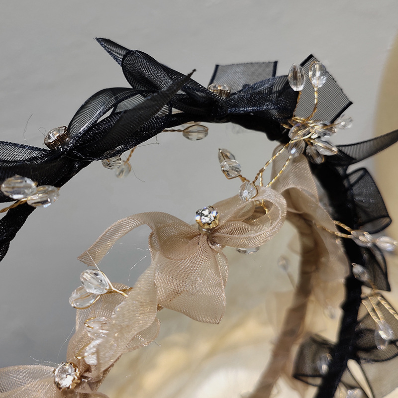 Korean Net Yarn Bowknot Three-dimensional Crystal Thin Edge Headband Wholesale display picture 4