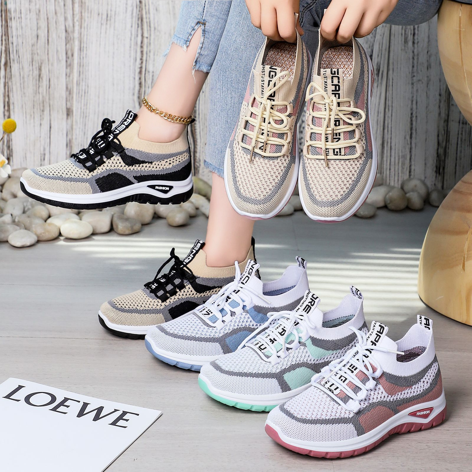 Shoes for Women, Versatile Cross-Border Large Size Casual Shoes, Fly-Knit Single Shoes, Soft-Soled Shoes That Don'T Tire Your Feet, Mesh Shoes, Breathable Sports Shoes